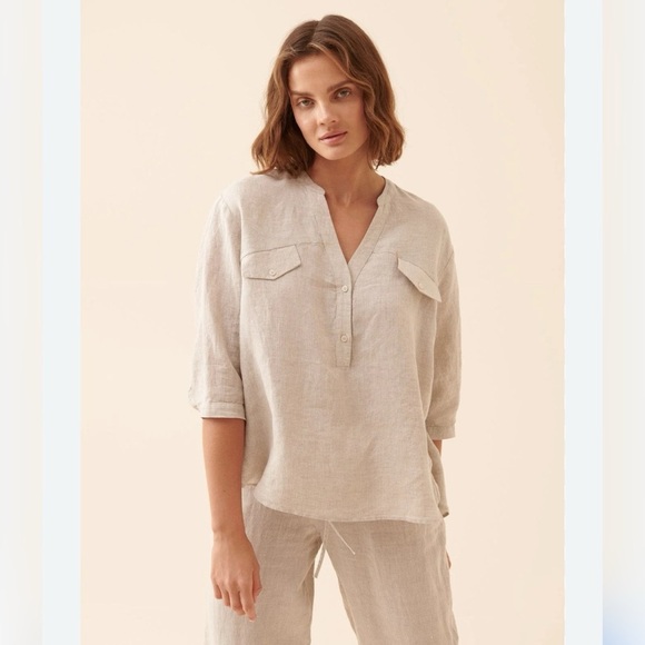 Theory Linen V Neck Tunic Top Size M $298 LIKE NEW - Picture 2 of 4